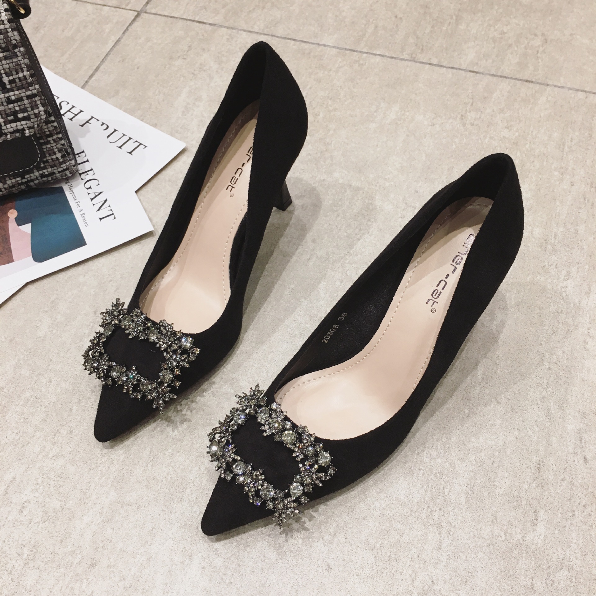 2023 buckle women suede leather pumps 6/8cm thin high heels wedding/party shoes escarpins femme EU35-39