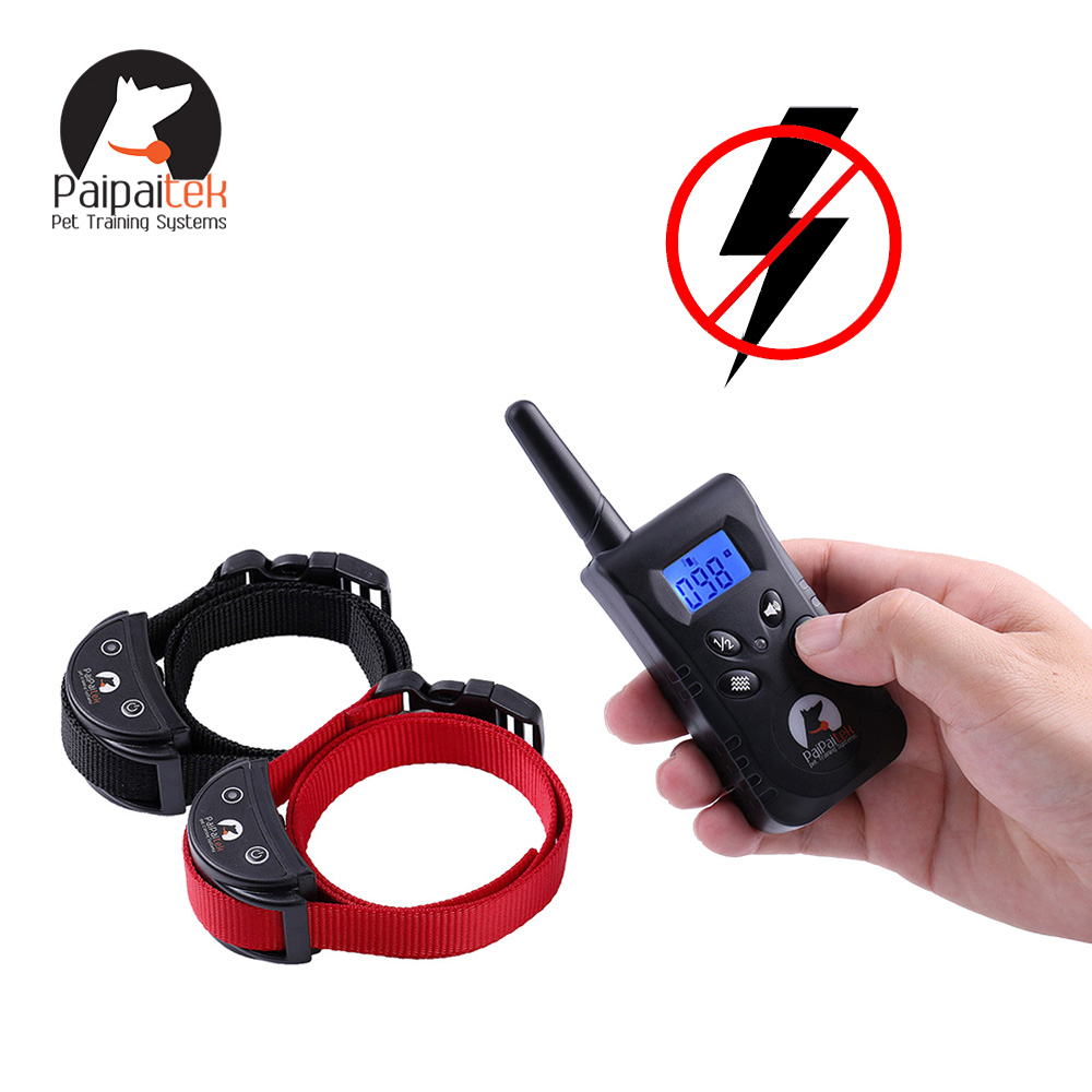 2022 Top selling PaiPaitek Remote Controlled No Shock Collar for 2 Dogs Pet Training Collar