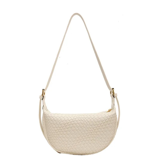 Daily Shoulder Weaving Simple New Moon Women's Solid Color Fashion Crossbody Leisure Handbag Commuter Bag PU