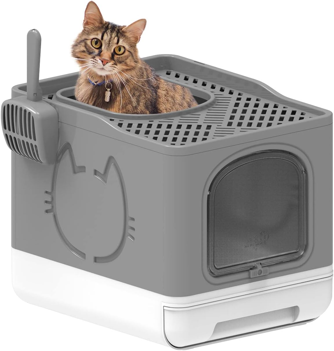 AFP Large Space Detachable Semi-closed Enclosure Cat Toilet Furniture Grey Sand Color Foldable Cat Litter Box WIth Top Entrance