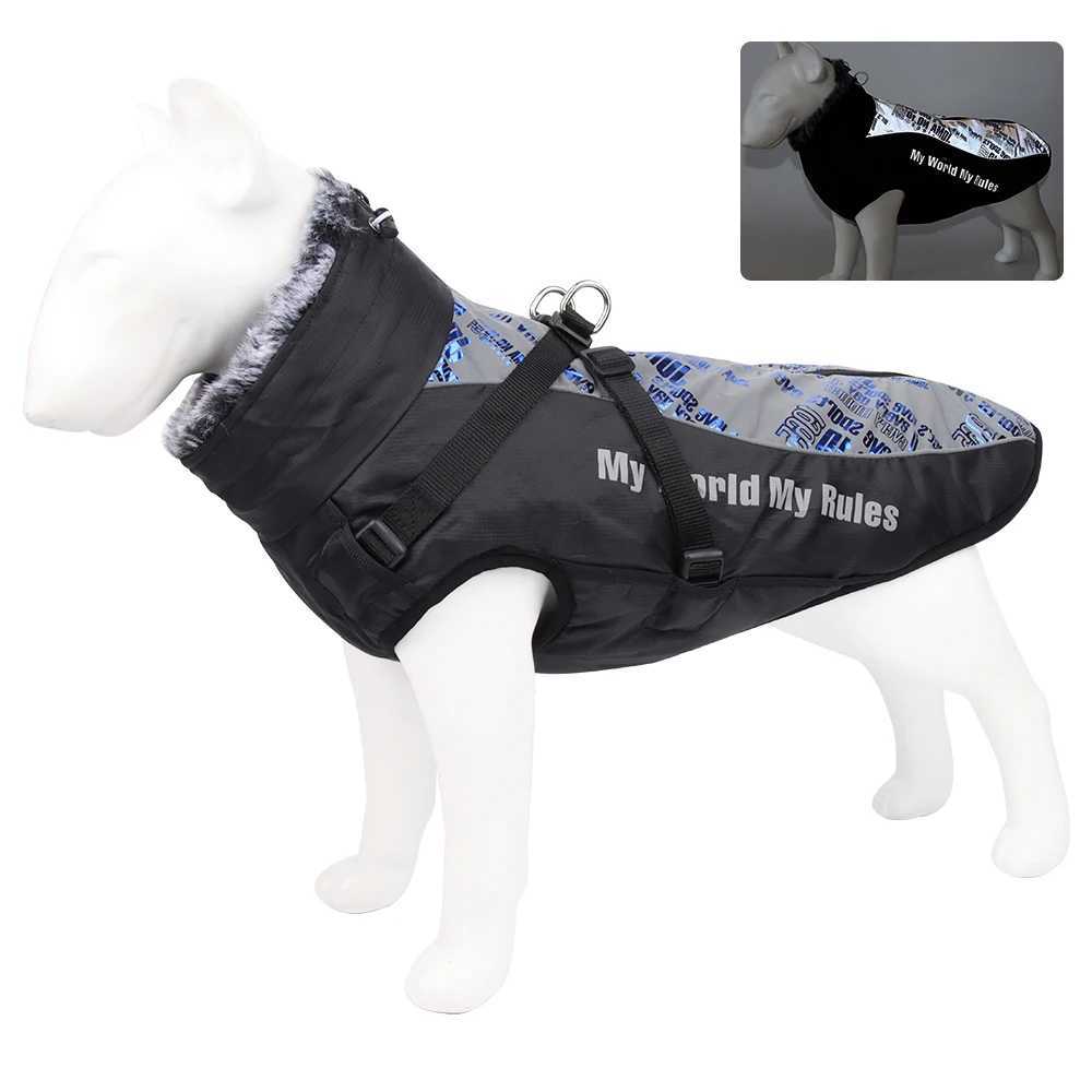 Large Pet Dog Coat with Harness Winter Warm Dog Clothes Labrador Waterproof Large Dog Coat Greyhound French Bulldog ClothingXJ241125