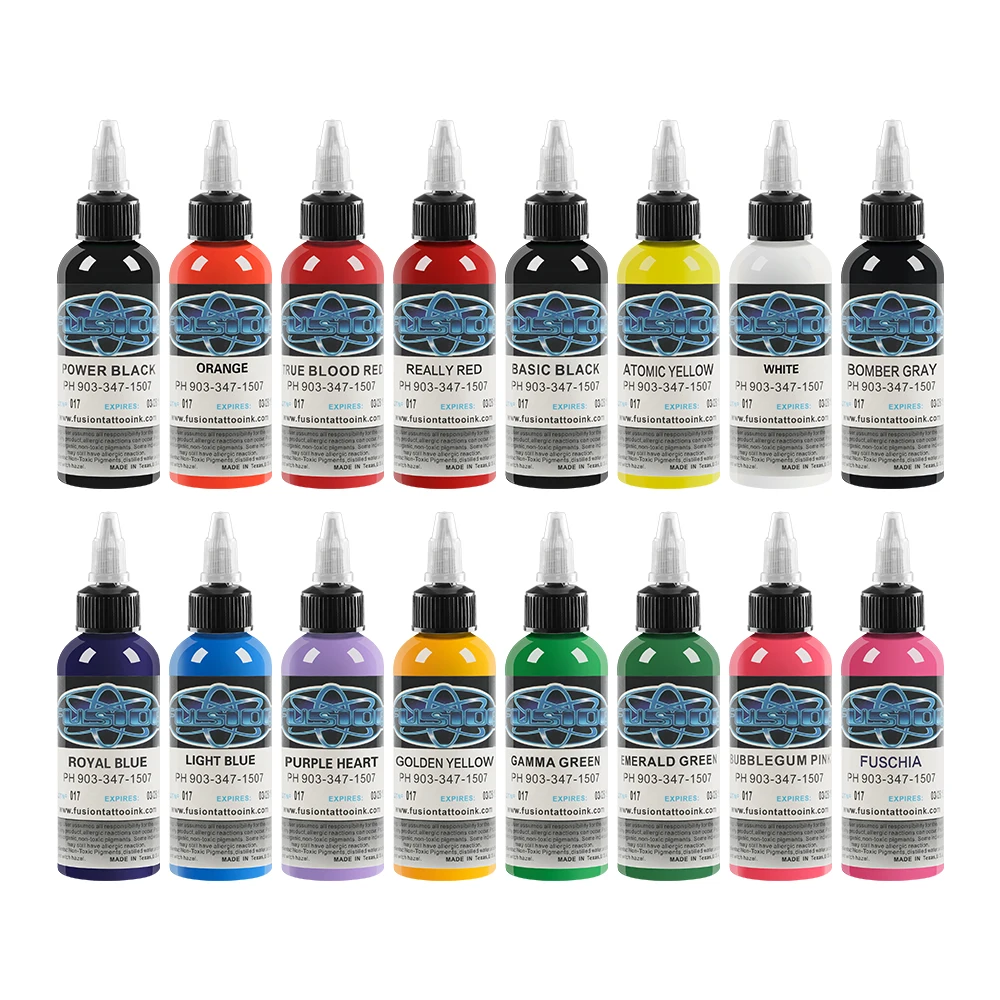 16Pcs Tattoo Ink Fusion tattoo inks 16 Colors Set 1 oz 30ml/Bottle Tattoo Pigment Kit for 3D makeup beauty skin body art.