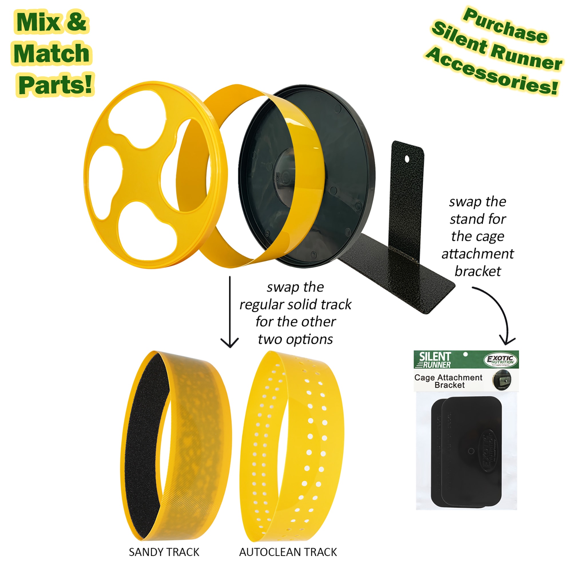 Exotic Nutrition Silent Runner Yellow Pet Exercise Small Wheel, 9" L X 4" W X 10" H