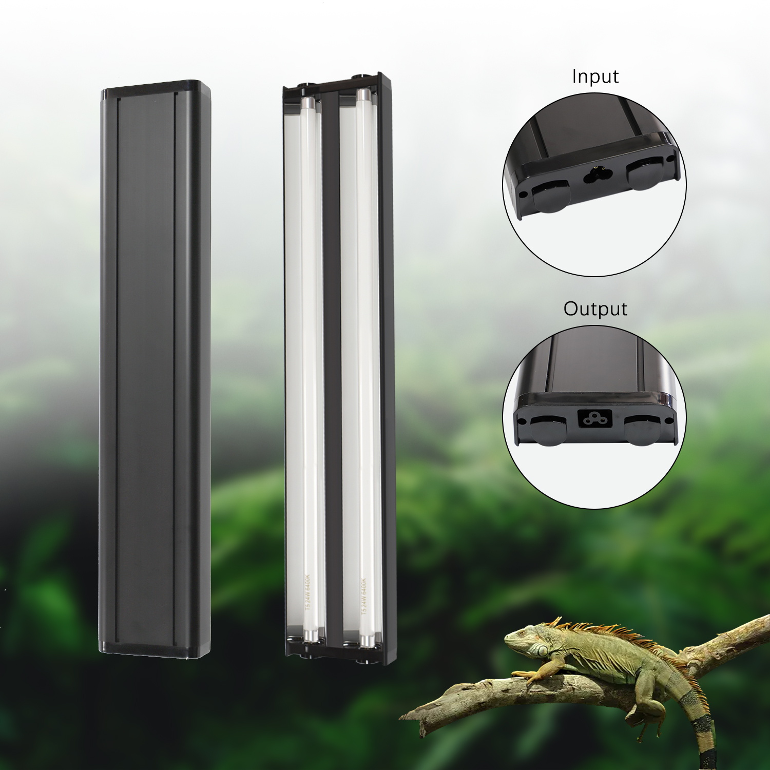US EU 24W 48W 80W 100W Reptile Dual Lamp Fluorescent fixture T5 Reptile Lights for Reptile Glass Terrarium