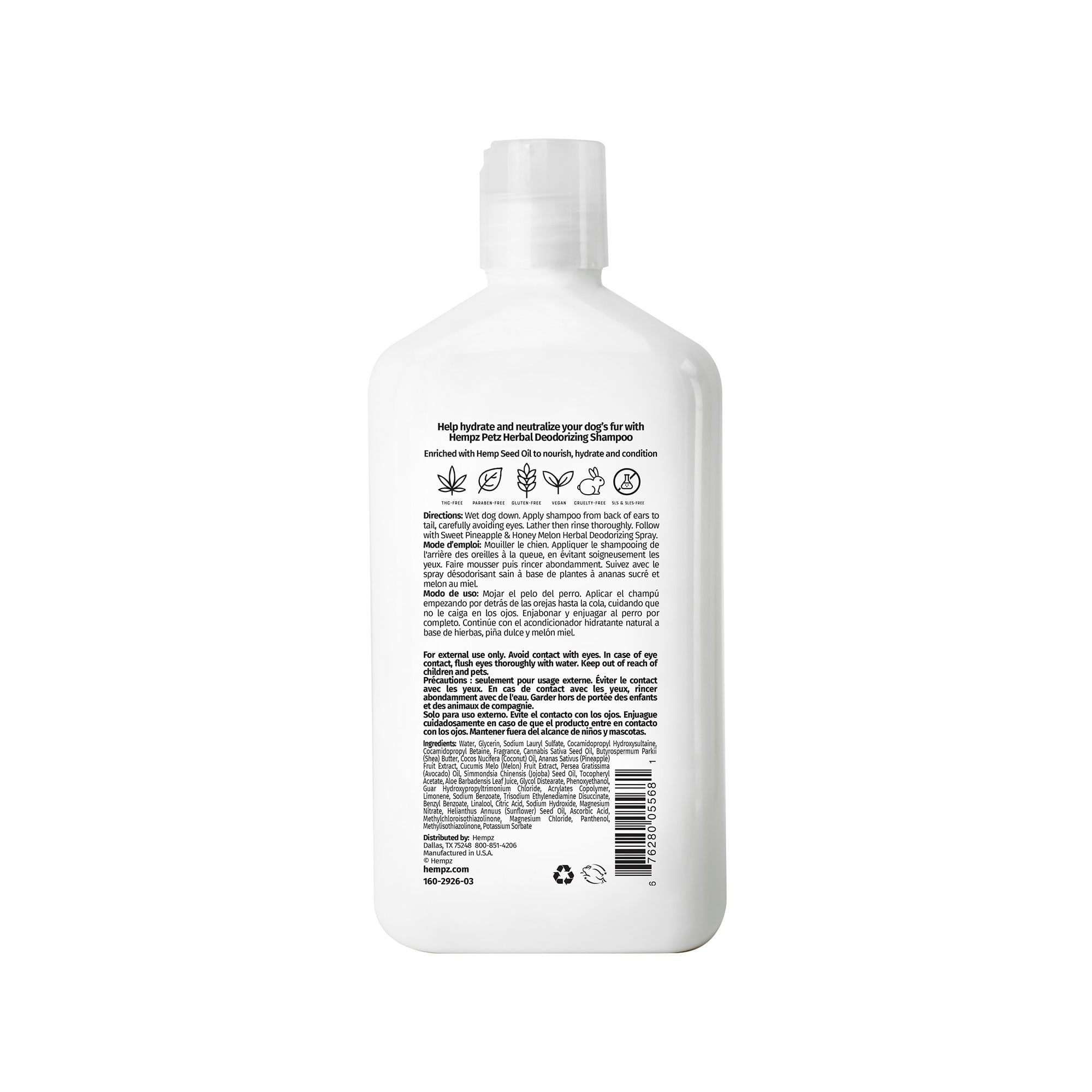 HEMPZ Sweet Pineapple & Honey Melon Herbal Deodorizing Shampoo for Dogs, 17 fl. oz.