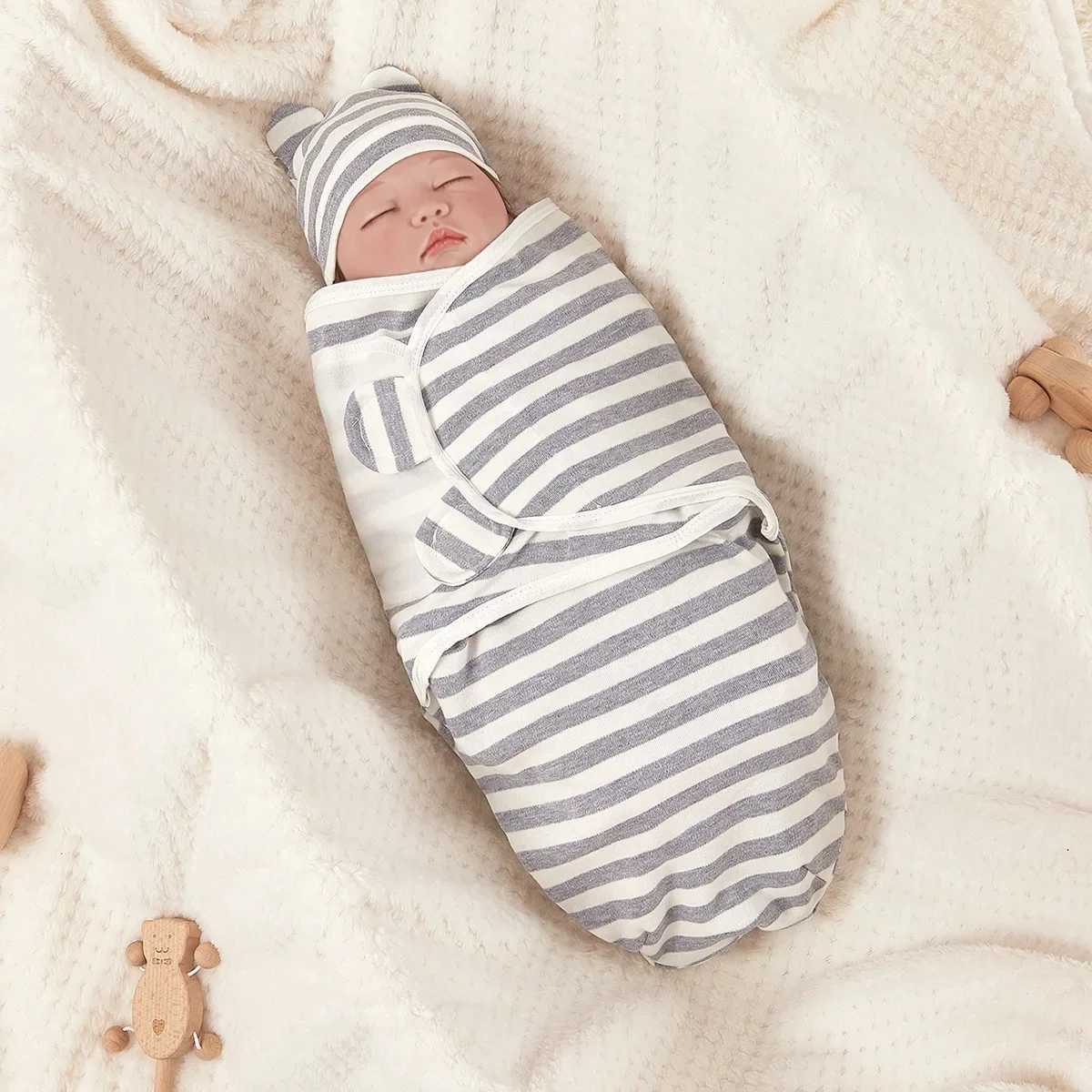 Blankets Swaddling New Newborn Soft Cotton Sleeping Bag Baby Swaddle Hats Set Adjustable Anti-kick Swaddle Warm Wrap Blanket For 0-6 Months Baby