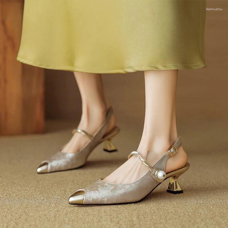 Sandals Pointed Toe Women Heels Shoes Bead Print Random Party Designer Summer 2024 Pumps Dress atillas Mujer