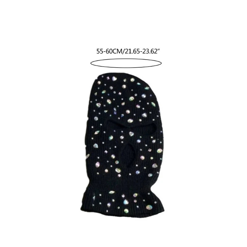Balaclava Sparkling Face Mask Jewelry Hat Hooded Neck Warmer for Outdoor Halloween Role Playing Balaclava Hat 241125
