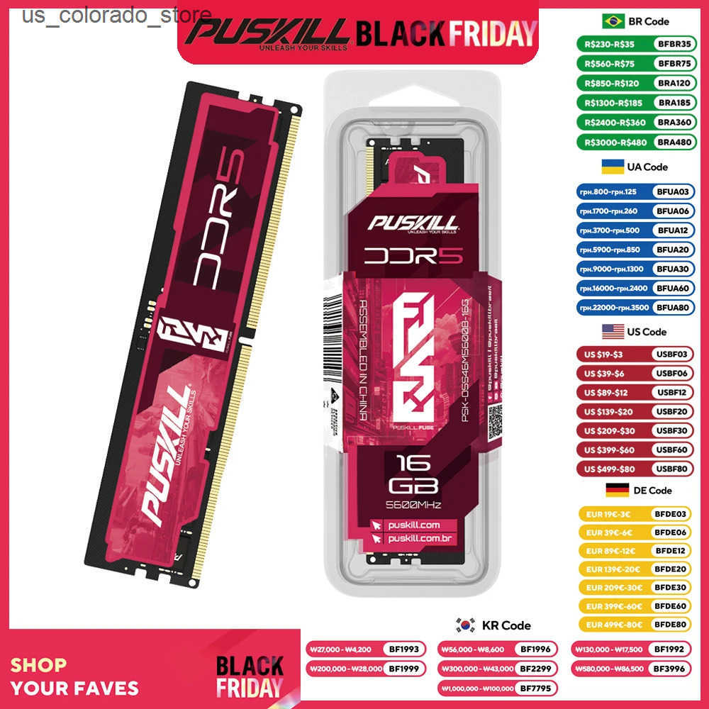 RAMs PUSKILL FUSE DDR5 Memoria RAM 32GB 16GB 8GB 1.1V 4800MHz 5600MHz PC5 288-PIN Desktop UDIMM Memria Memory L240910
