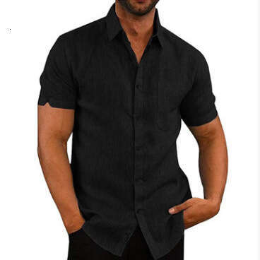 Summer Collar Solid Color Short Sleeved Button Men's En Ing Clothing B2