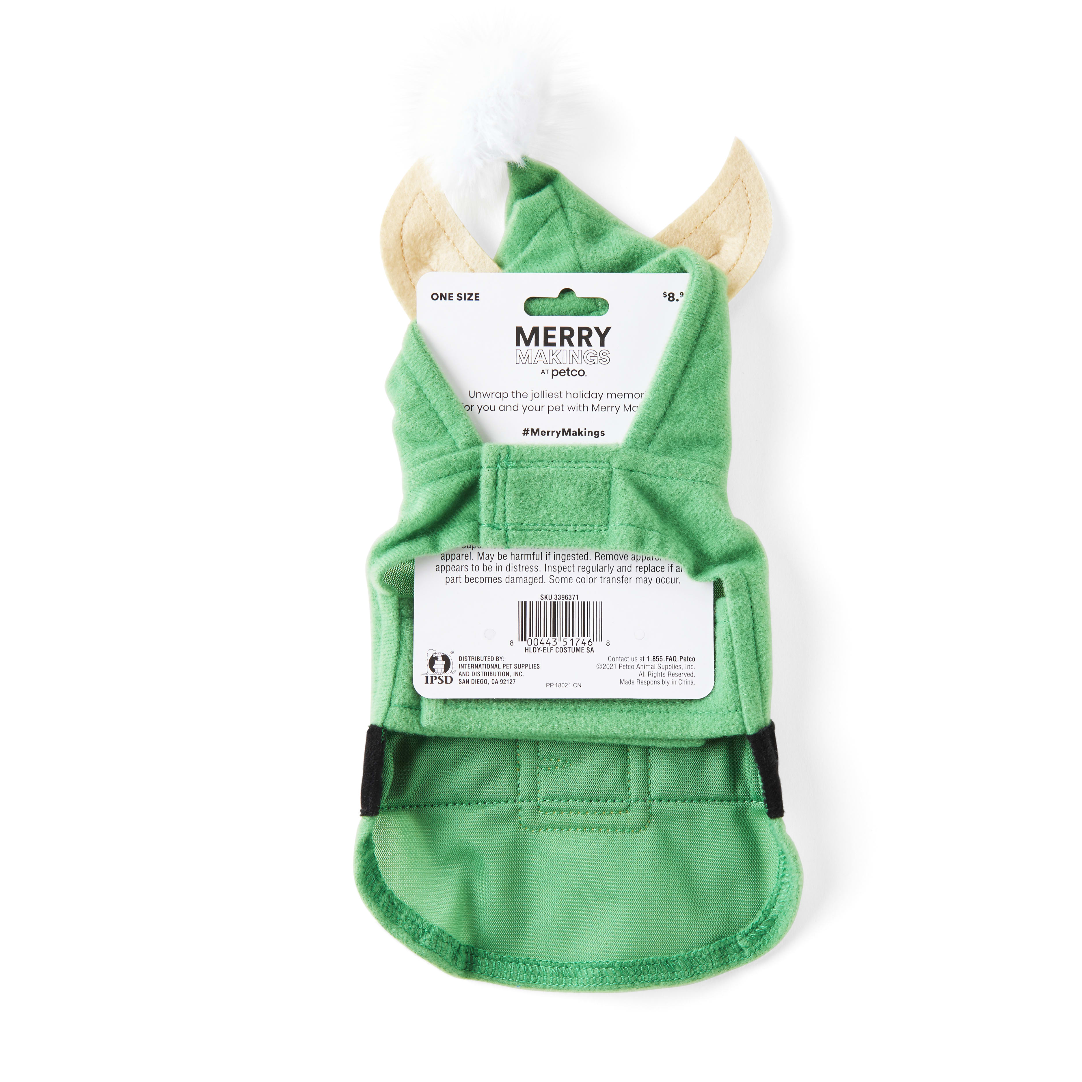 Merry Makings Elf Costume for Small Animals, Green