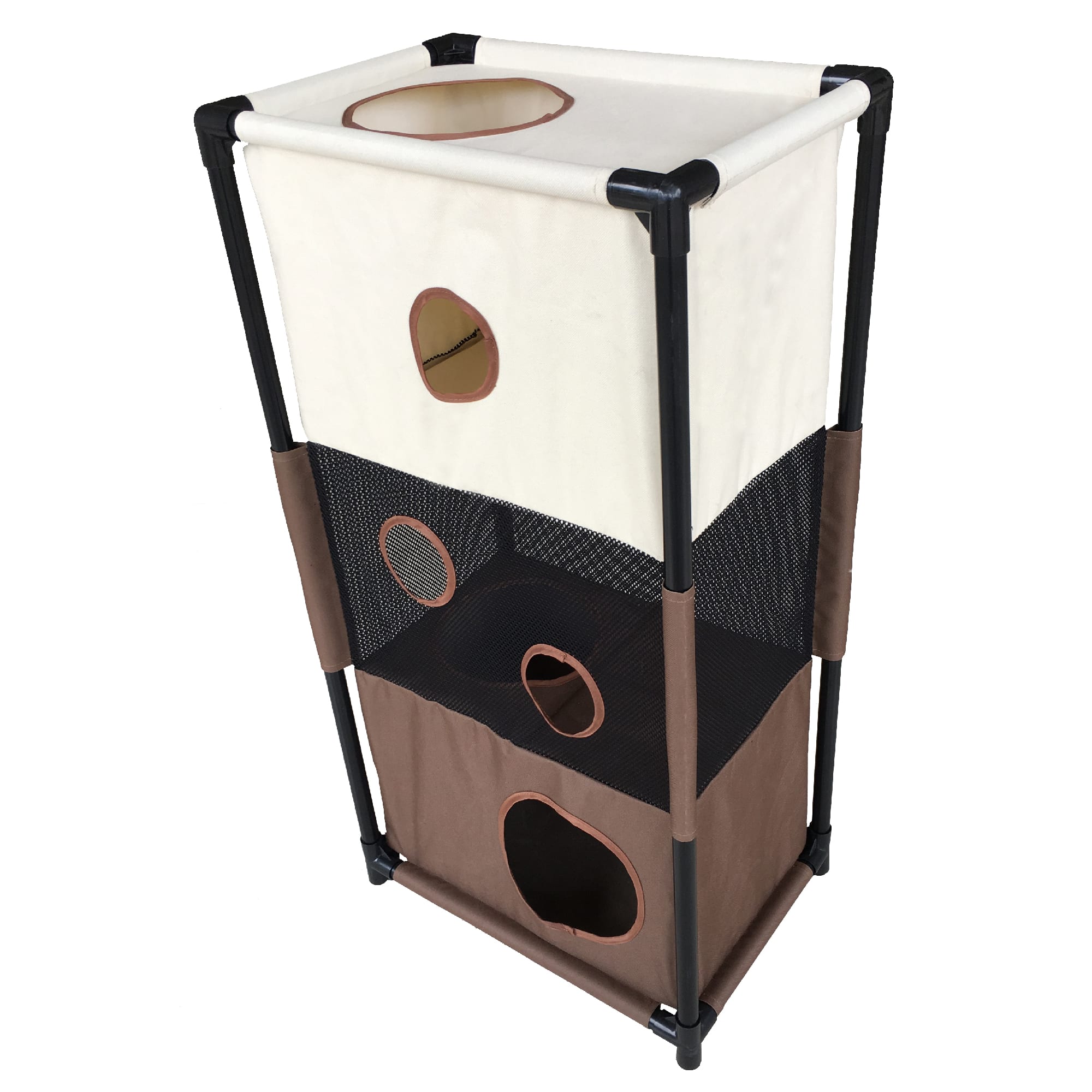 Pet Life Beige Square Obstacle Soft Folding Sturdy Play-Active Collapsible Travel Cat House, 17.71" L X 11.81" W X 35.43" H