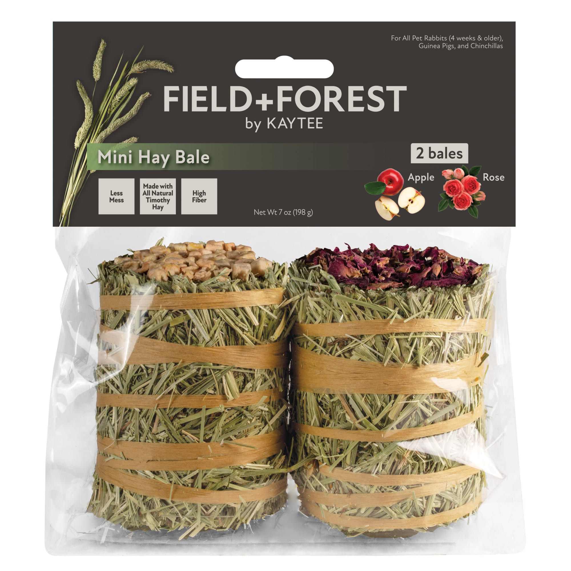 Kaytee Field+Forest Apple and Rose Mini Hay Bales, 7 oz., Pack of 2