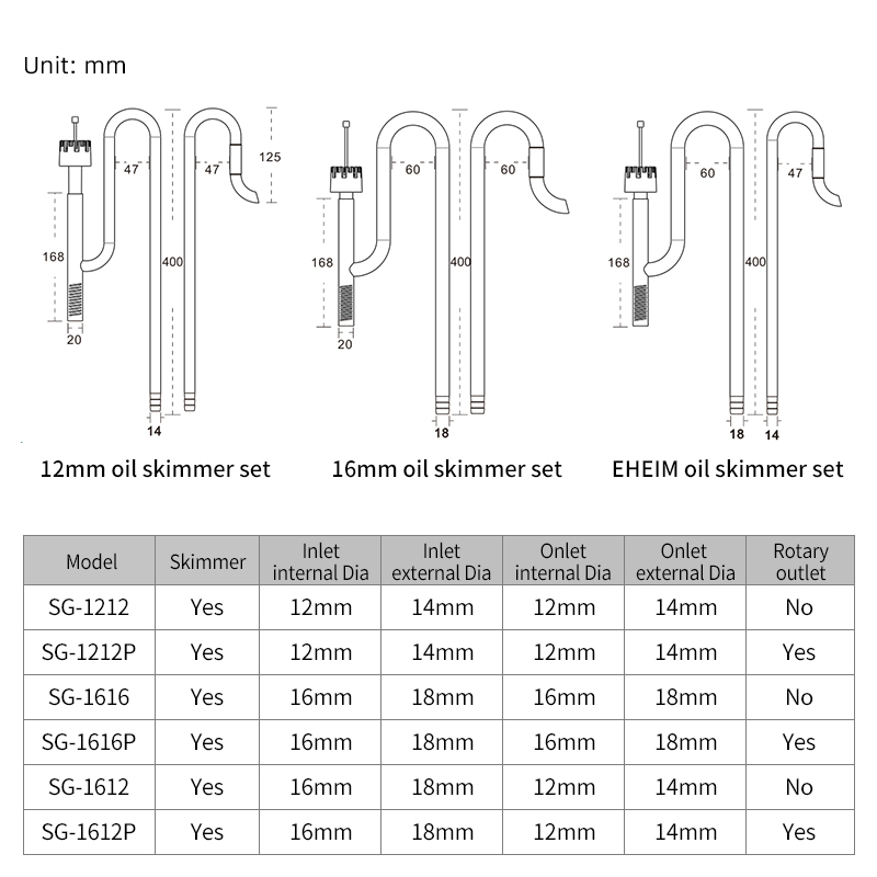 WEEKAQUA SG-1616p New updated Stainless steel Lily Pipe 16mm aquarium lily pipe with Surface Skimmer Set