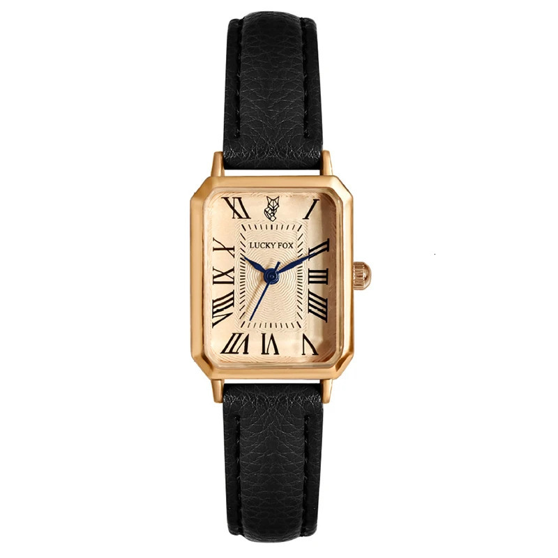 Womens Watch Rectangular Case Quartz Watch Simple Roman numerals dial Womens Watch Black Strap Watch Retro Fashion Reloj 241125
