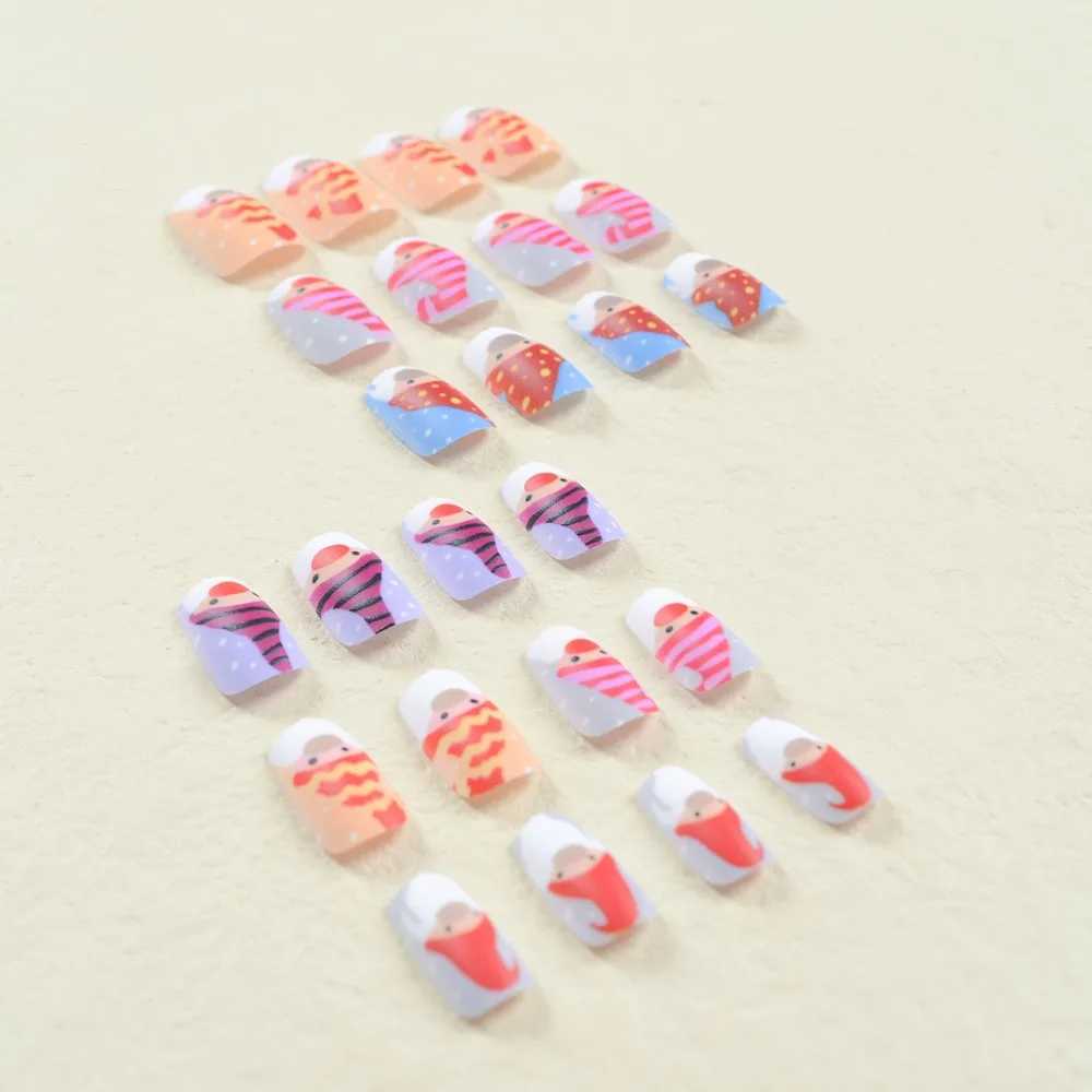 24 Christmas Snowflakes Fake Nails Square Head French Nails Snowflakes Pressed on Nails Waterproof Fake NailsW241125