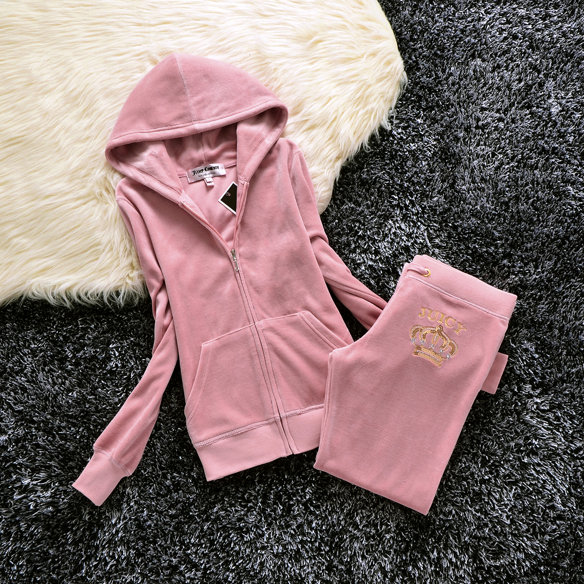 New Velvet Tracksuit Women 2024 Spring/Autumn Juicy Corture Tracksuit Women's Sweatshirt and Pants Set With Sequins Two Piece Set
