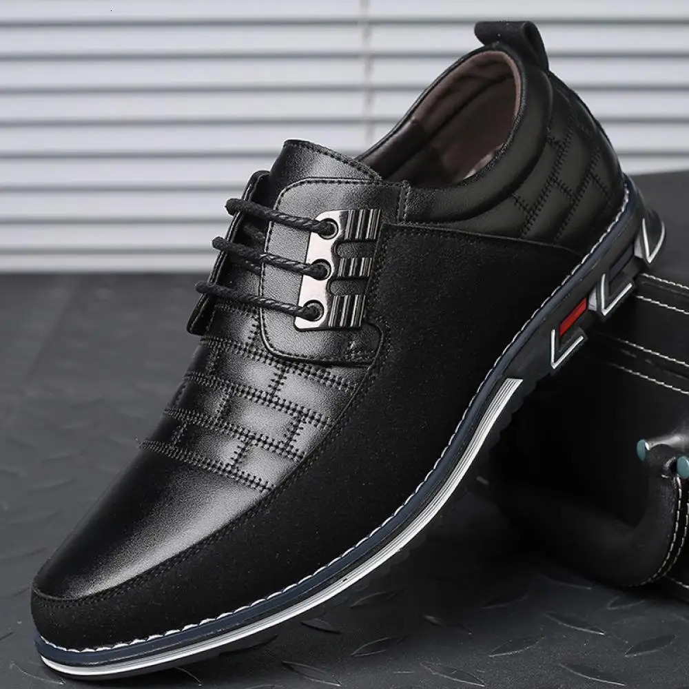 Men Sneakers Shoes Fashion Classic Lace-Up Casual Loafers Pu Leather Shoes Black Breathable Business Men Shoes Big Size 241125