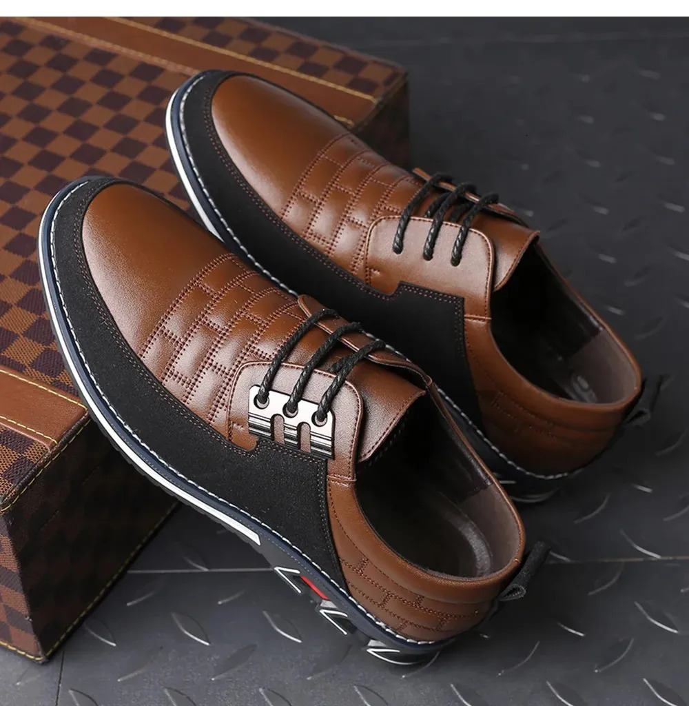 Men Sneakers Shoes Fashion Classic Lace-Up Casual Loafers Pu Leather Shoes Black Breathable Business Men Shoes Big Size 241125