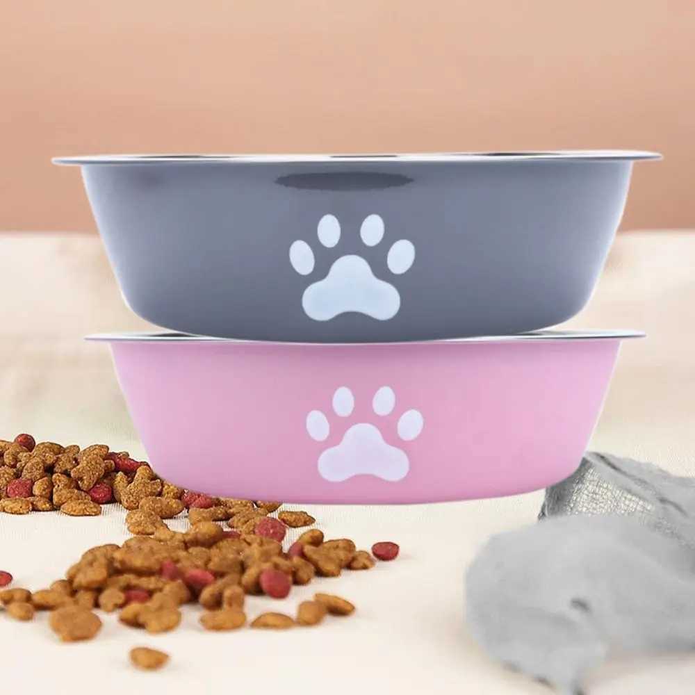 Non-slip Stainless Steel Dog Bowl Non-rust Large Capacity Dog Water Bowl Cat Paw Pattern Pet Feeders Cat Feeding Bowl HomeXJ241125