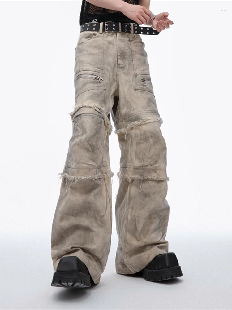 Men's Jeans Ropa Grunge Y2k Streetwear Vintage Grey Baggy Stacked Cargo Pants For Men Clothes Wide Leg Gothic Loose Long Trousers