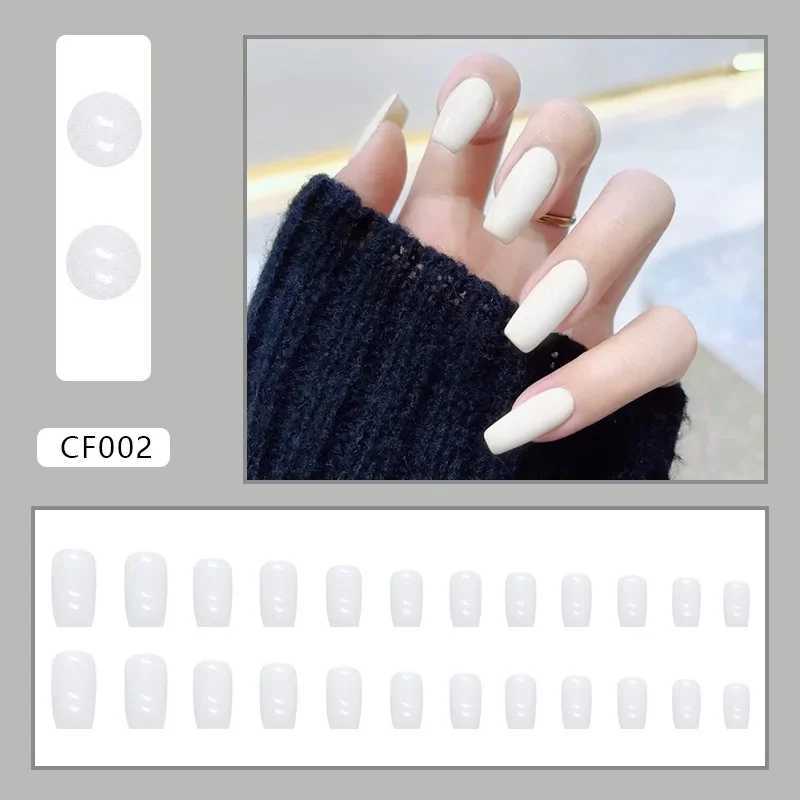 Cream white solid color wearable pink pressed fake nail tip with adhesive fake nail design butterfly cute girl fake nailW241125