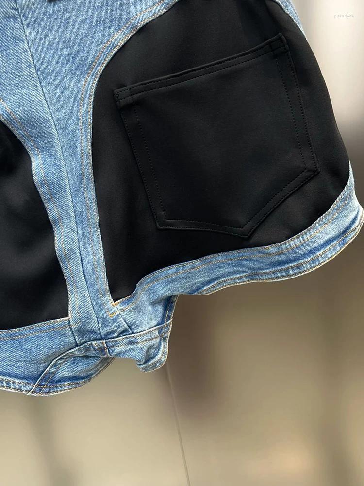 Women's Shorts Fashion Contrast Color Patchwork Denim Streetwear Trend High Waist Loose Short Jeans 2024 Summer 11XX3039