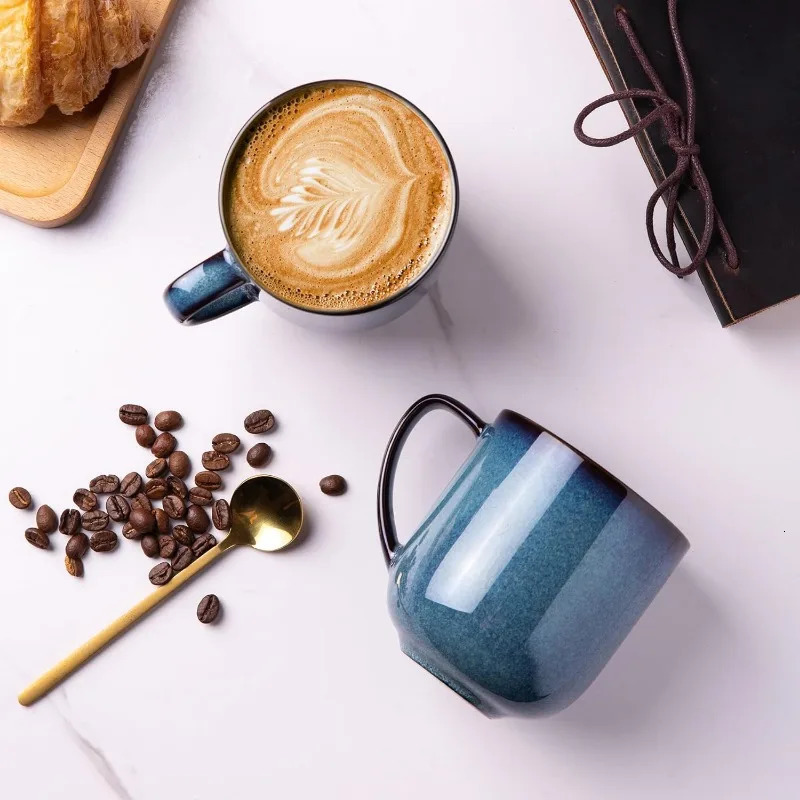 12OZ Ceramic Coffee Mugs Set of 6 Large Porcelain Coffee Cups With Large Handle For LatteCappuccinoMilkCocoa|Dishwasher 241122