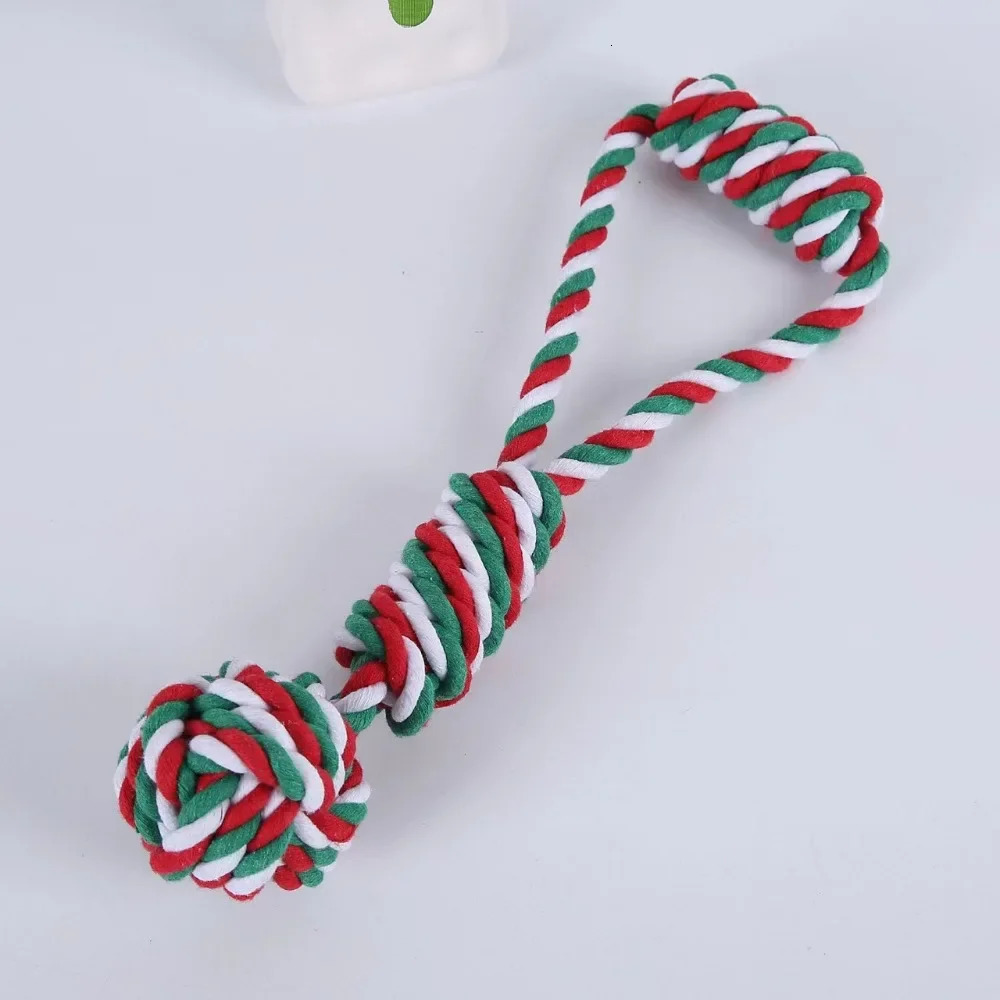 Christmas Dog Toy Pet Cotton Rope Knot Interactive Dog Toys Ball for Puppy Chihuahua Large Dogs Toothbrush Chew Dog Accessories 241125