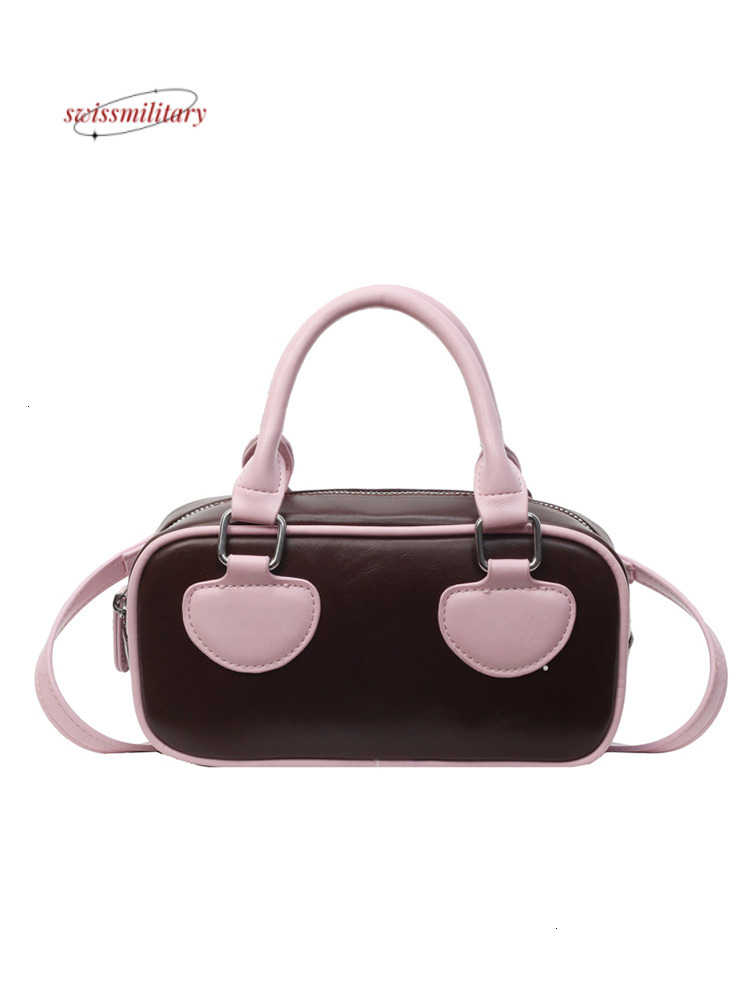 New Fashion Women's Handbags Korean Ins Contrast Bowling Shoulder Bag High Quality Texture Leather Crossbody Bags Trend#36 swissmilitary