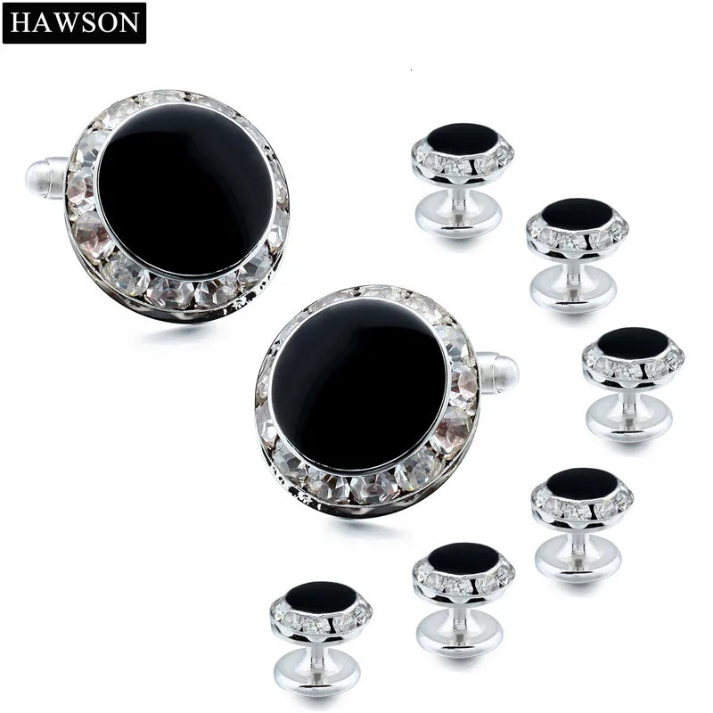 HAWSON Crystal Cuff links and Studs Set for Tuxedo Mens Accessory Wedding Cufflinks Cufflink Shirt Cuff Links 241125