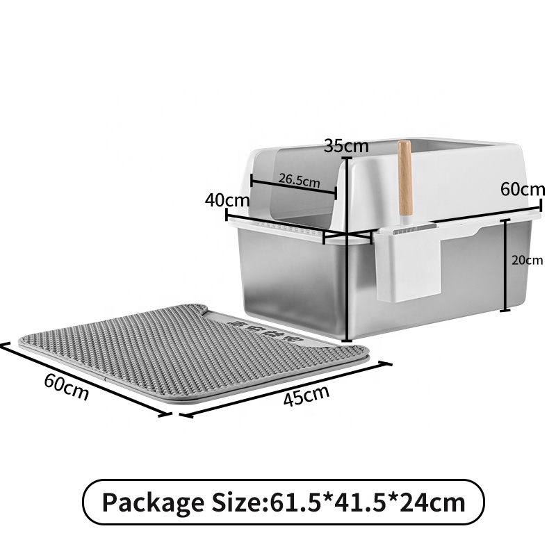 Oversized Stainless Steel Cat Litter Box with Raised Design Easy to Clean Non-Stick Bottom Anti-Splash Toilet Cat Sand Accessory