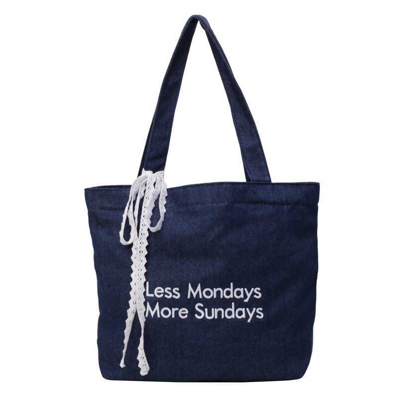 Washed Denim Bag New Embroidered Letters Tote Bag Trendy Large Capacity Shopping Handbags Korean Female Shoulder Bags 241125
