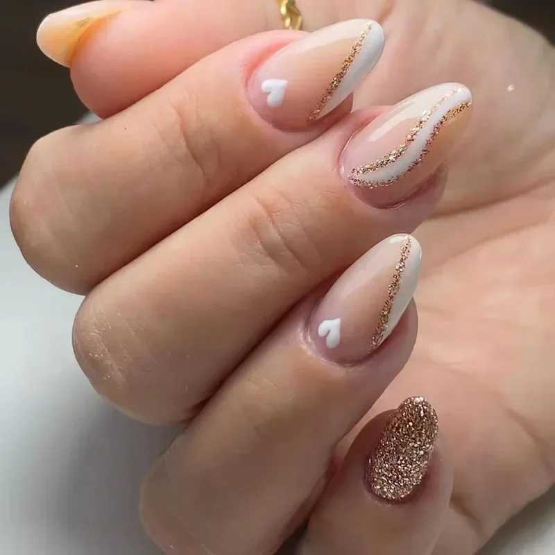 24 pieces of nude French fake nails white edges almond fake nail art fully covered detachable waterproof artificially pressed on nailsW241125