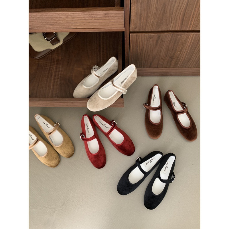 2024 spring new item Sis velvet gentle Mary Jane grandma shoes shallow mouth slimming sugar flat sole shoes for women