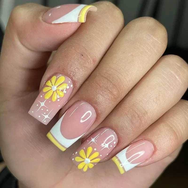 24pcs Simple Square Fake Nail Short French Fake Nail Pressing Color Design Full Cover Nail Tip Manipulation ToolW241125