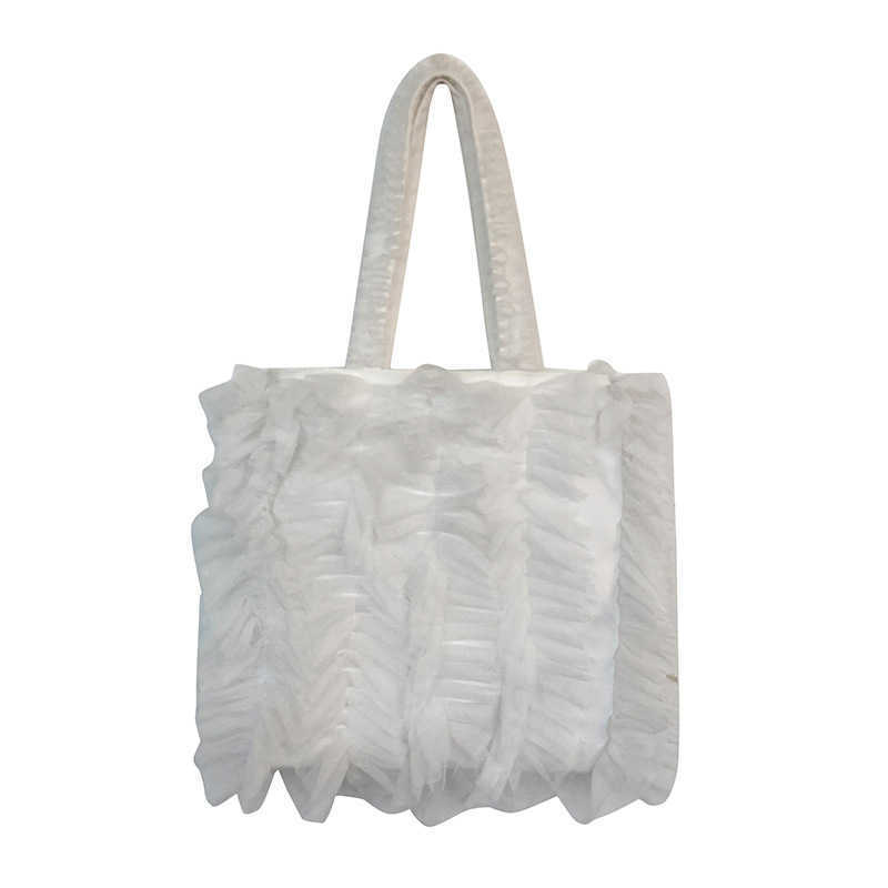 Womens Handbag Lace Soft Yarn Skirt Edge Pleated Shoulder Bag Korean Version Sweet Style Fringe Tote Bags 241125