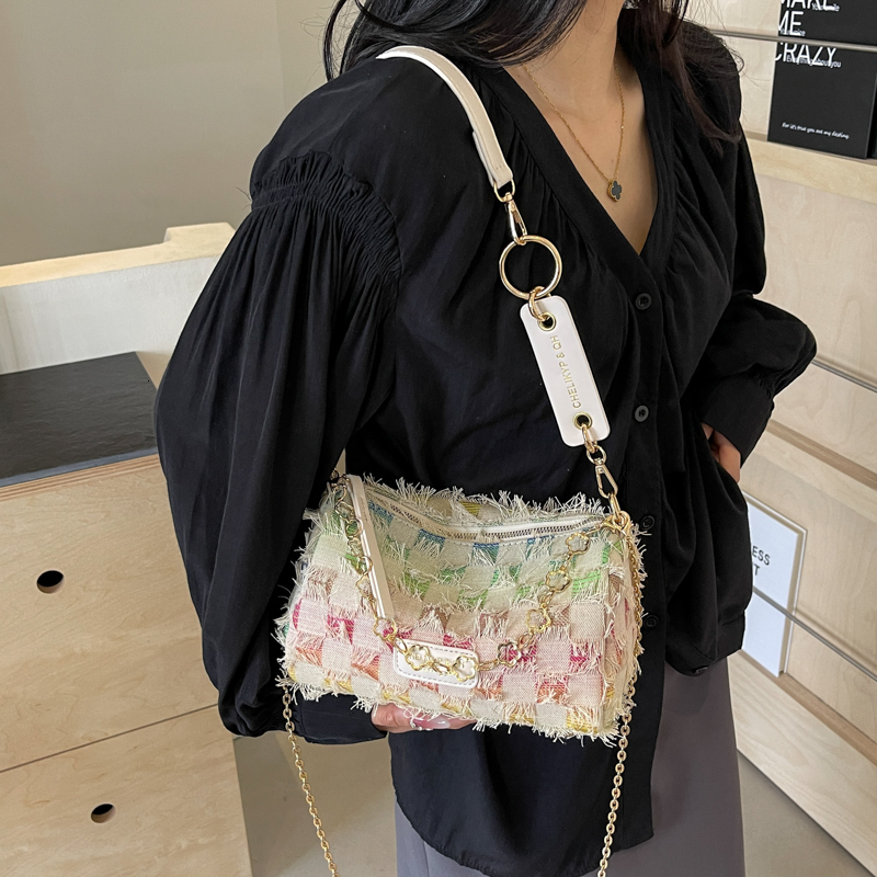 Fashionable Women's Bag New Canvas Chain Bag Versatile Contrasting Color Designer Single Shoulder Crossbody Bag