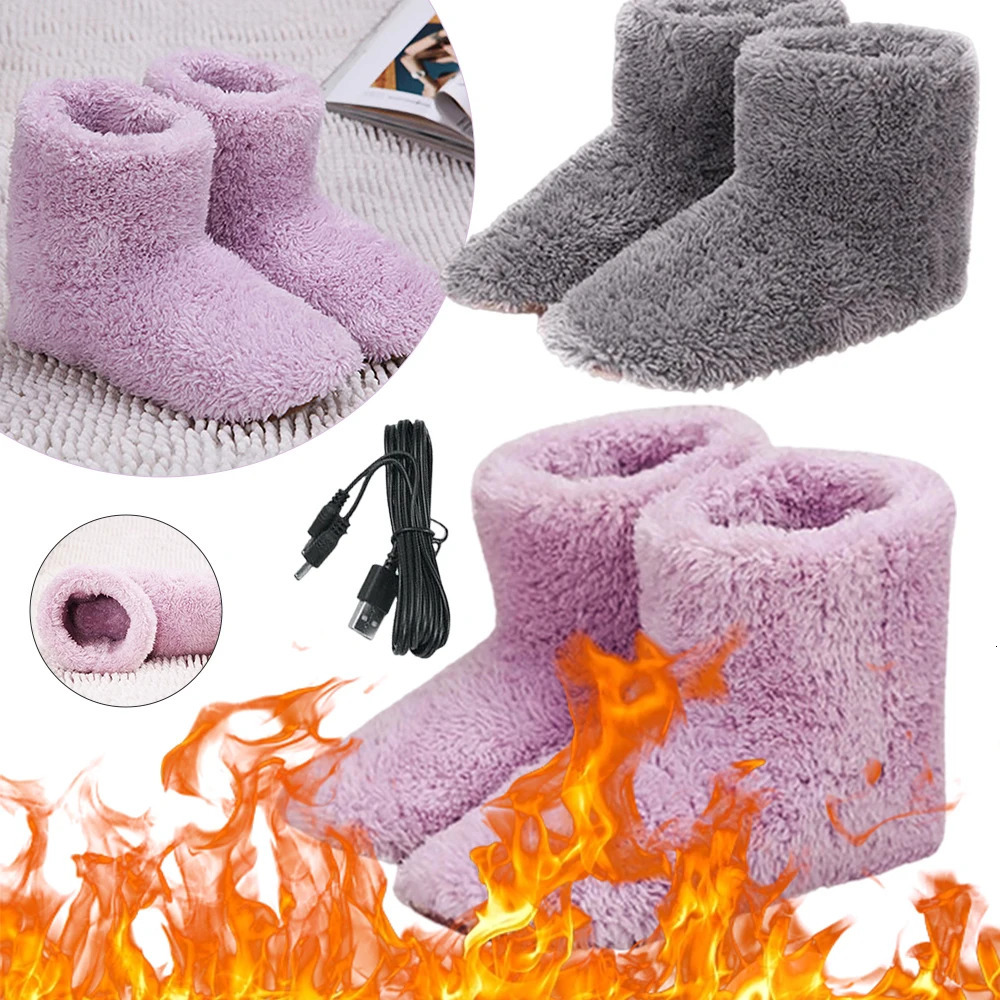 Winter Warm Snow Boots USB Electric Heated Shoes Washable Comfortable Plush Foot Warmer Cold Weather for Women Men Footwear 241125