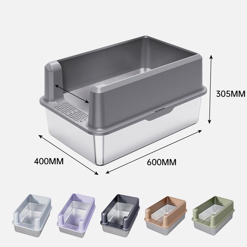 Stainless Steel Litter Box with Shovel Large Toilet Enclosure for s Easy Clean Metal Pan Anti-Leakage