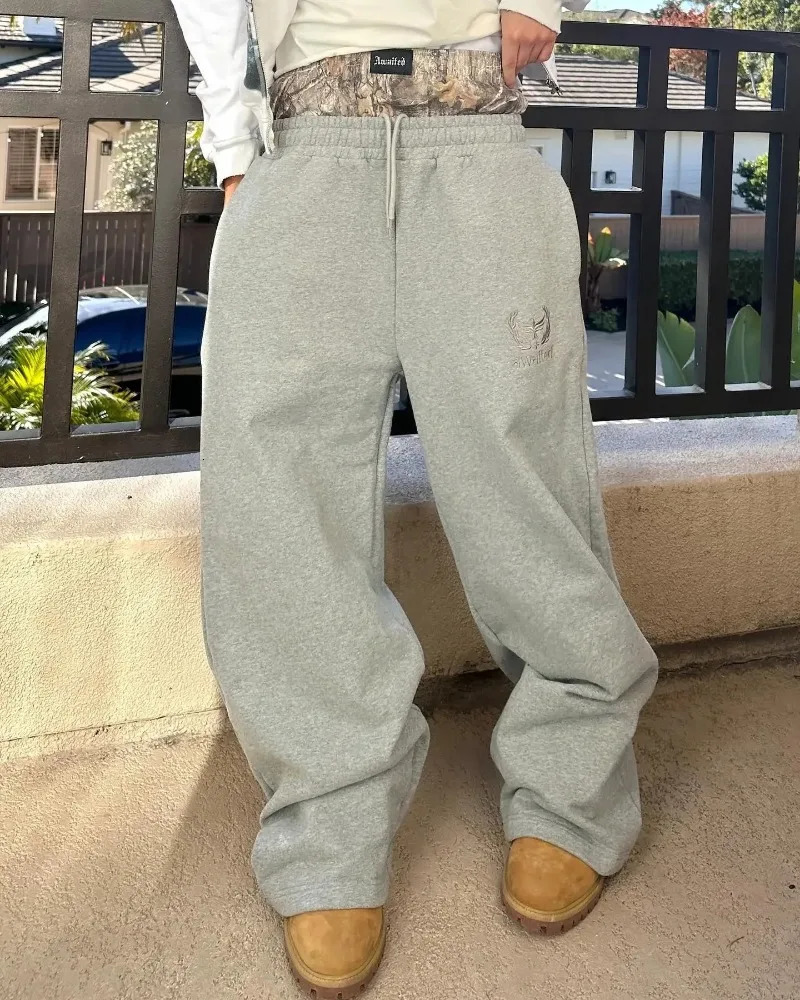 Y2K Harajuku Baggy Pants Vintage Camouflage Embroidered Double Waist Cotton Sweatpants Men Women Wide Leg Pants Streetwear 241125