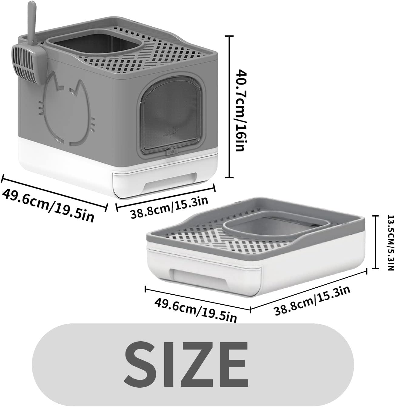 AFP Large Space Detachable Semi-closed Enclosure Cat Toilet Furniture Grey Sand Color Foldable Cat Litter Box WIth Top Entrance