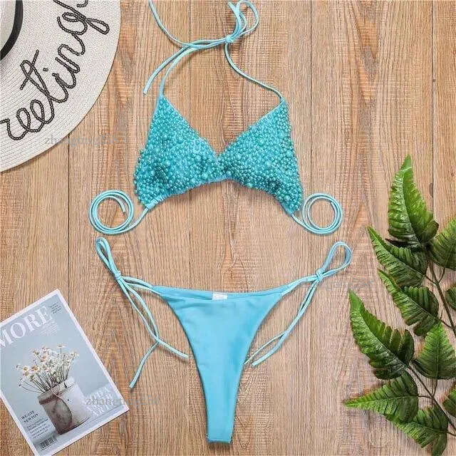 Women's Swimwear 2021 Halter Luxury Pearl Bikini Female Swimsuit Women Two-pieces Set Micro Mini Bather Bathing Suit Swim Lady - view 9