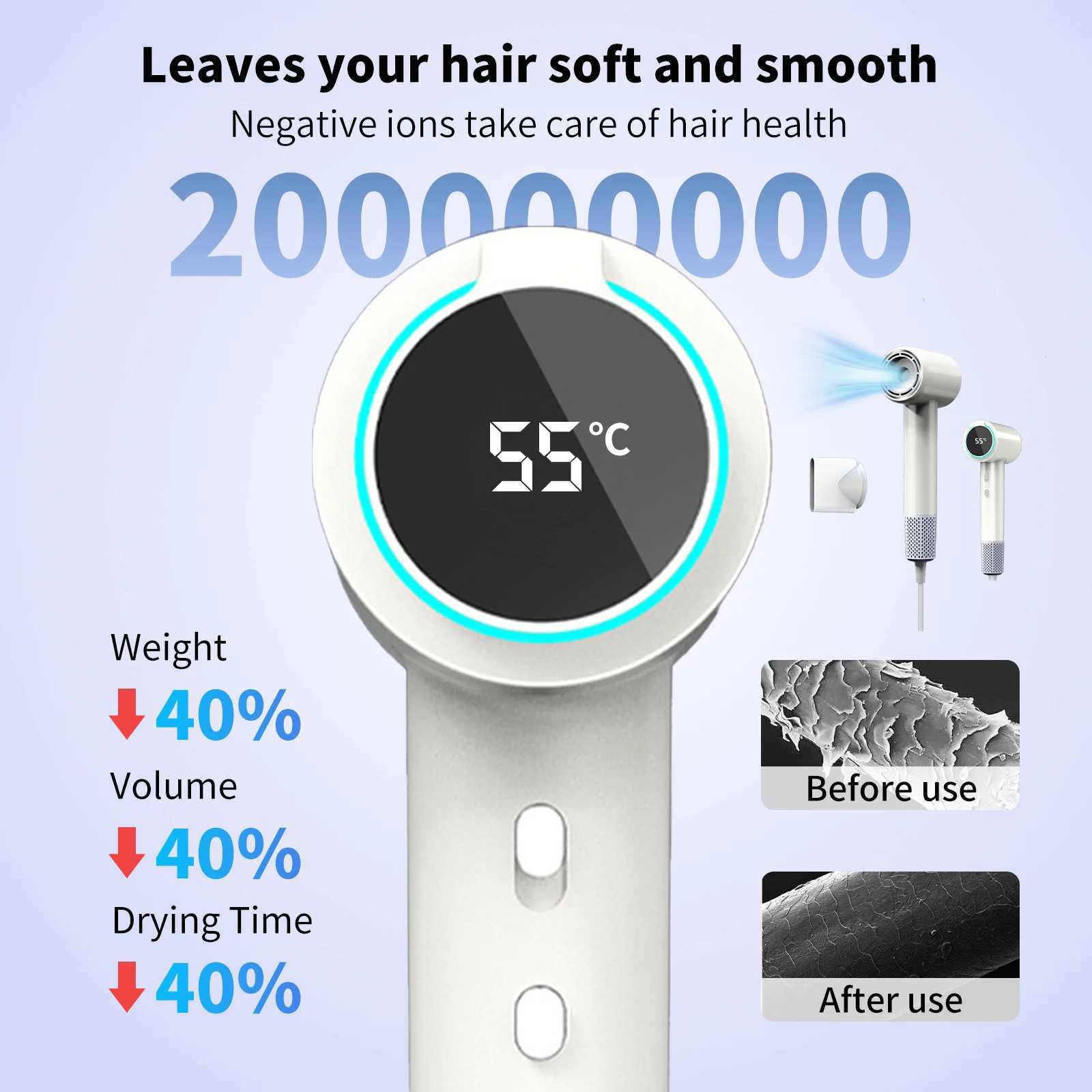 YAWEEN Negative Ion 110000RPM High Speed Hair Dryer Professional Hair Dryer Low Noise LED Light Temperature Display Fast Drying W241125