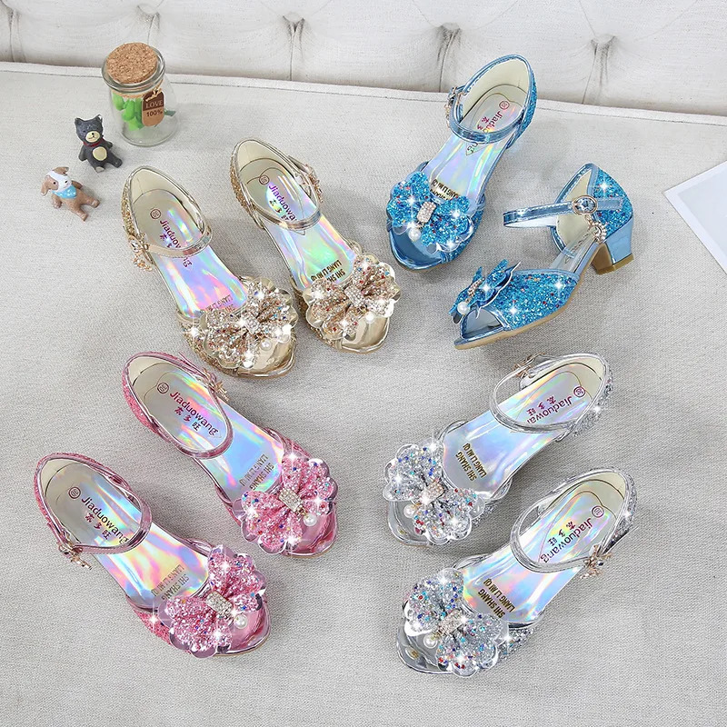 Princess Girls Party Shoes Children Sandals Colorful Sequins High Heels Shoes Girls Sandals Peep Toe Summer Kids Shoes CSH813 240410
