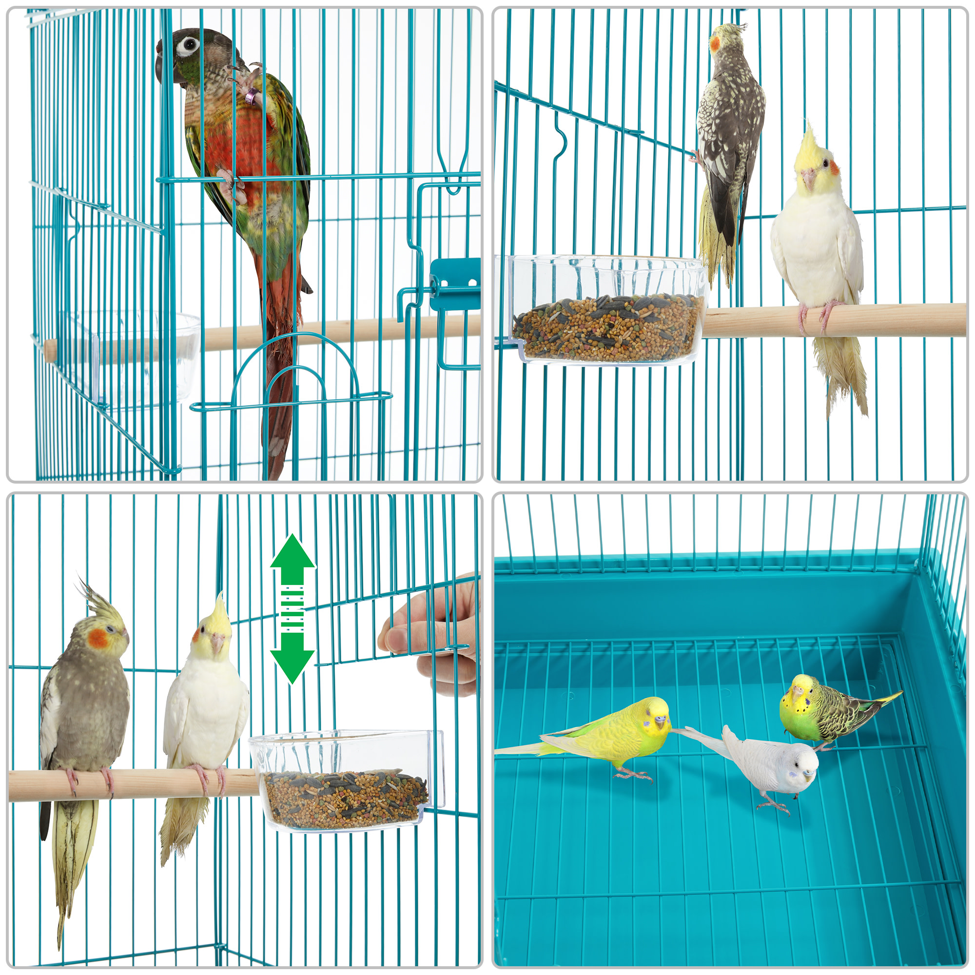 Topeakmart Teal Blue Metal Bird Cage with Detachable Rolling Stand for Small Birds, 47" H