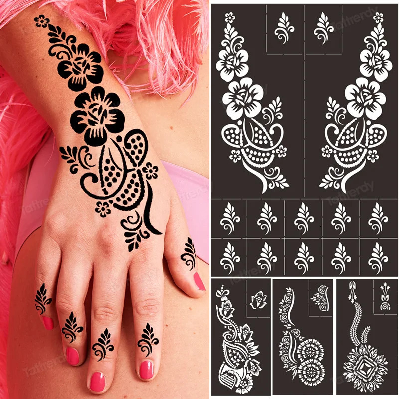 Reusable Temporary Henna Tattoo Stencil Hand Arm Sleeve Face Supplies Stencils for Airbrush Painting Template DIY Indian 241121