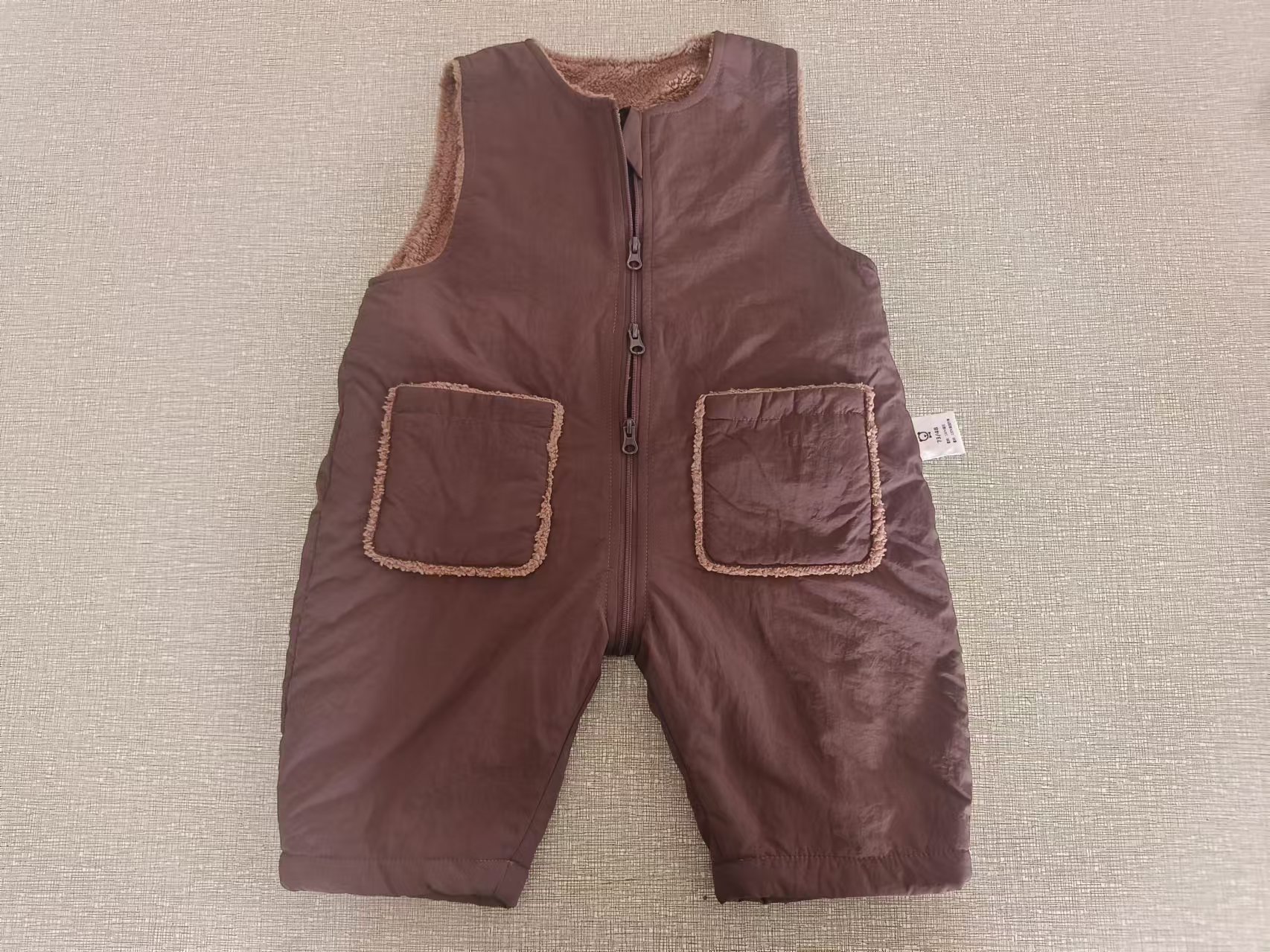 Deep Brown Waterproof DuPont Fleece Hooded Jumpsuit for Kids - Unisex Padded Design