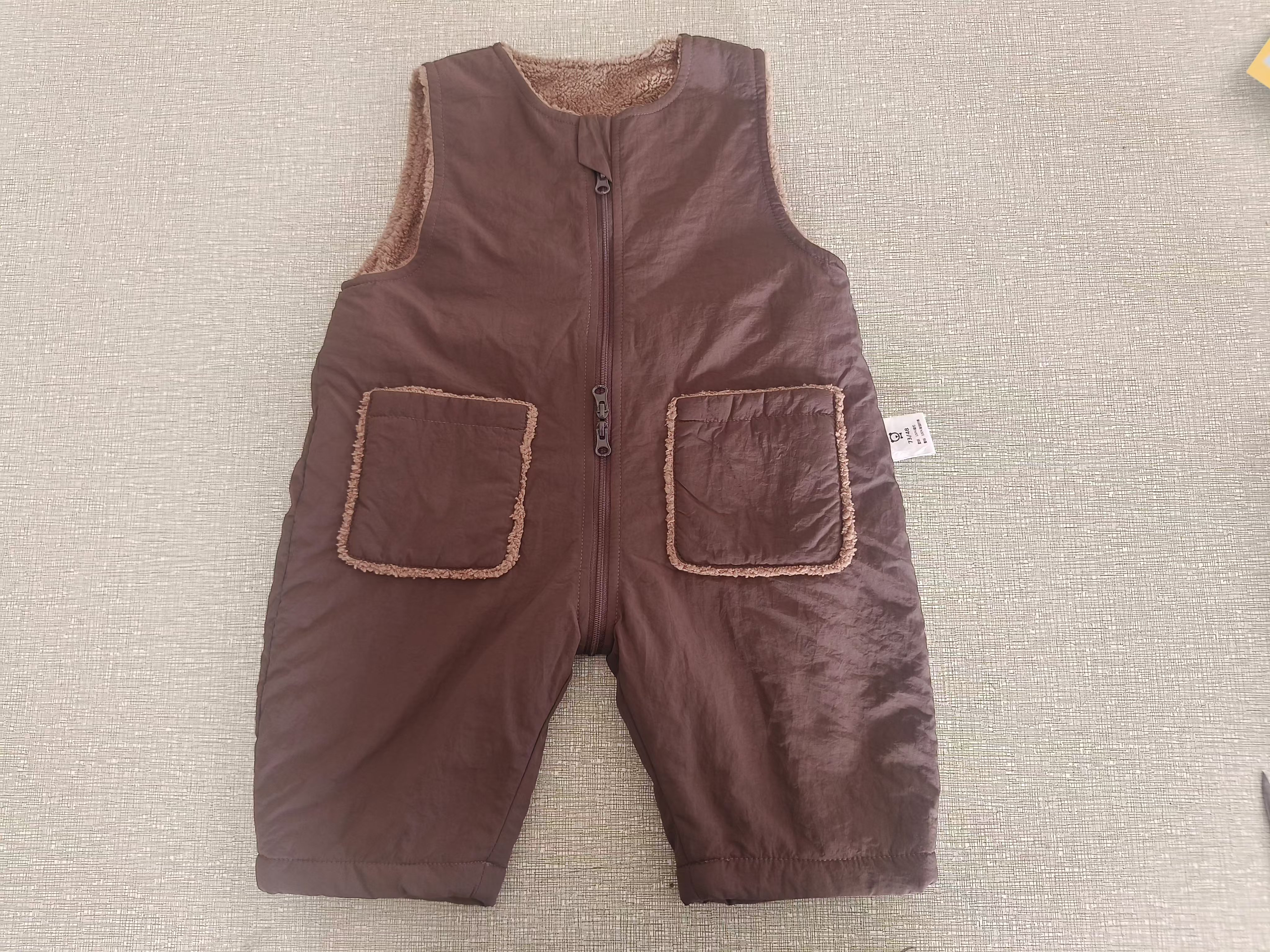 Deep Brown Waterproof DuPont Fleece Hooded Jumpsuit for Kids - Unisex Padded Design