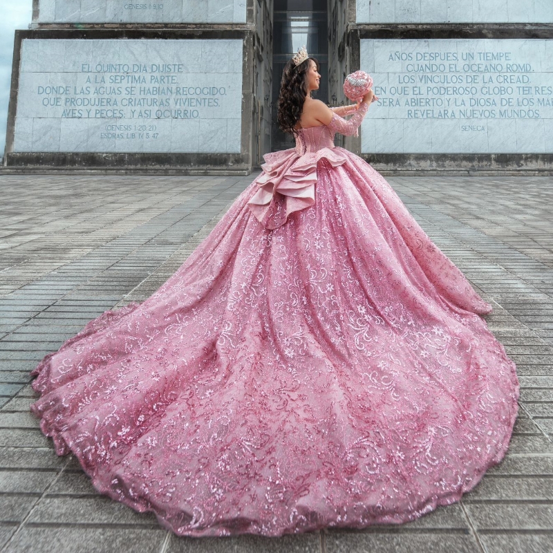 Shiny Pink Princess Quinceanera Dresses Sweetheart Sequin Applique Lace Beading Crystal Tull Corset Sweet Dress Ball Gowns Vestido De Anos D